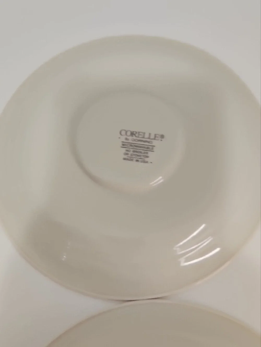 Corelle Saucers Retired Abundance Pattern, beige W/ Blue&Maroon Rings - Set of 4